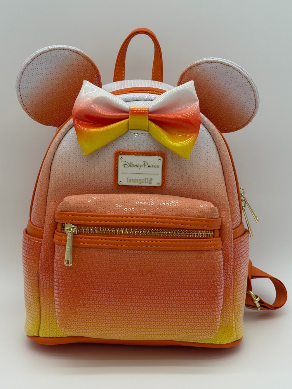 Disney Parks Minnie Mouse Halloween Candy Corn Sequin Loungefly Mini Backpack